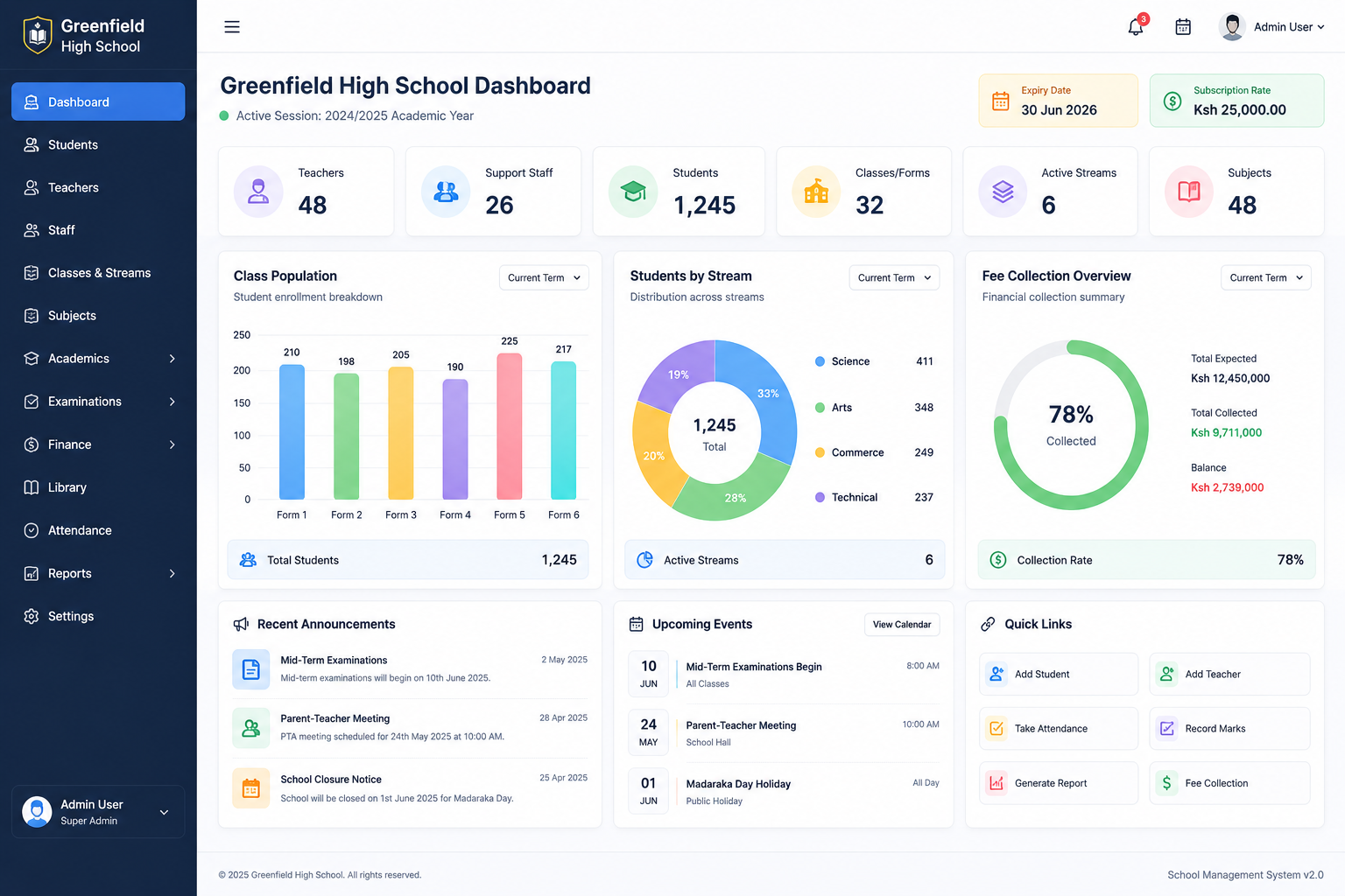 School ERP Dashboard